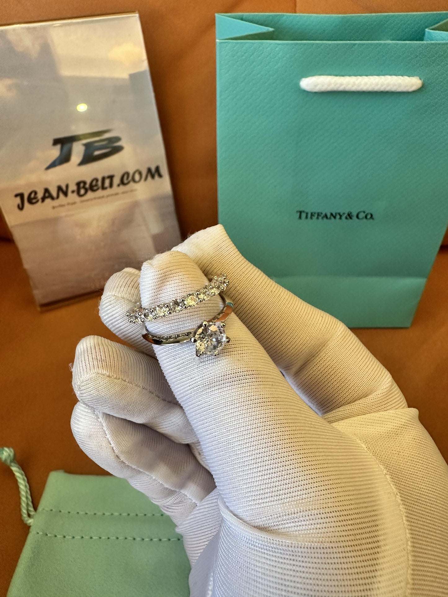 Tiffany & Co. diamond engagement ring set – solitaire and eternity band