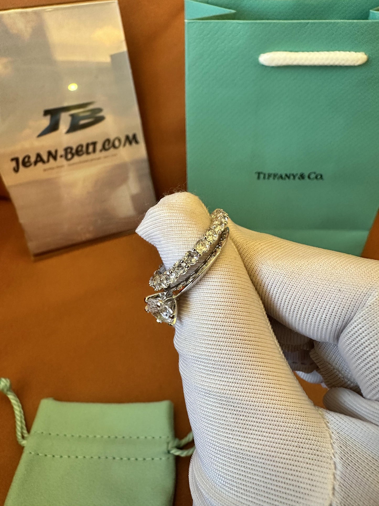 Tiffany & Co. diamond engagement ring set – solitaire and eternity band