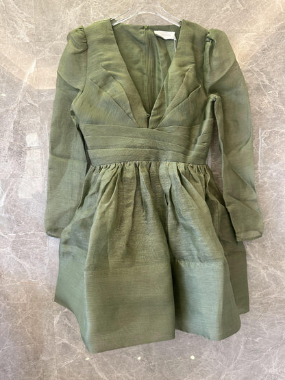 Zimmermann olive green v-neck long sleeve mini dress