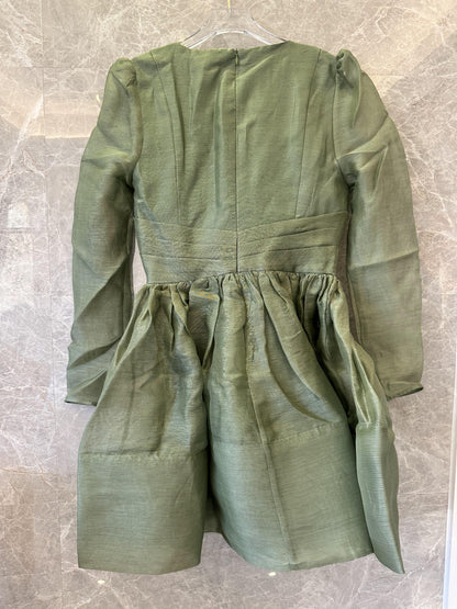 Zimmermann olive green v-neck long sleeve mini dress