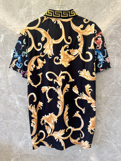 Versace baroque print polo shirt with greek key collar