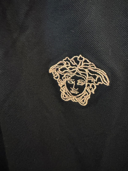 Versace polo shirt with greek key collar and medusa logo-black&white