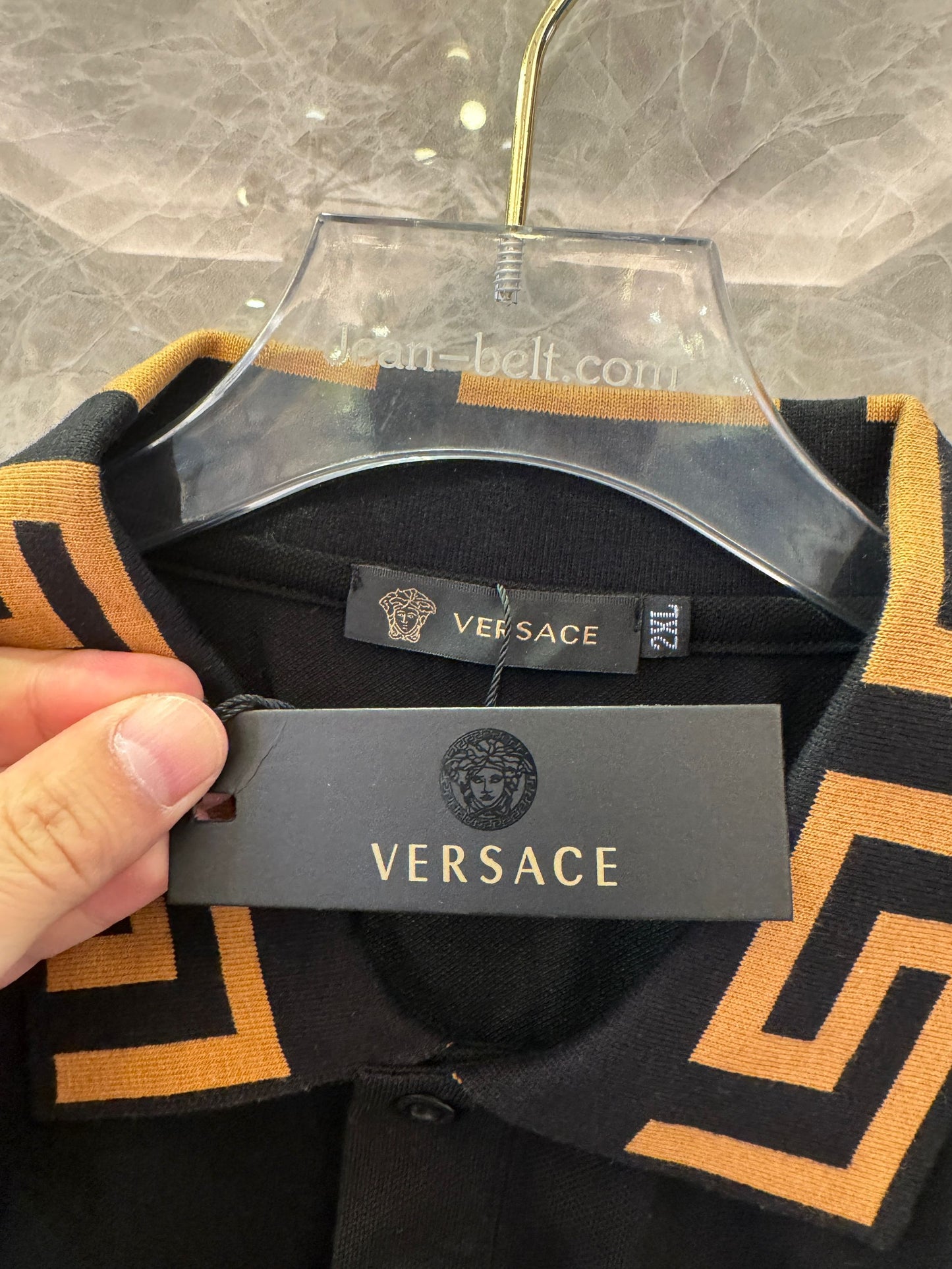 Versace polo shirt with greek key collar and medusa logo-black&white