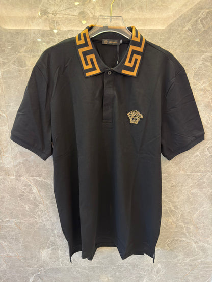 Versace polo shirt with greek key collar and medusa logo-black&white