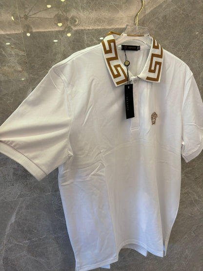 Versace polo shirt with greek key collar and medusa logo-black&white