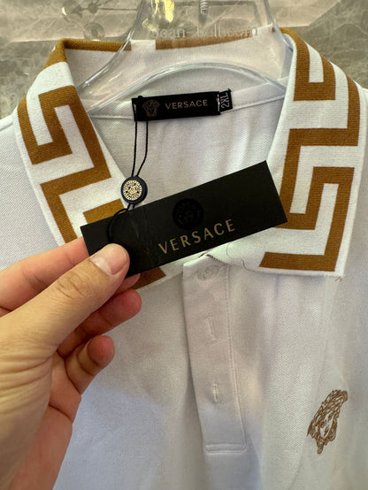 Versace polo shirt with greek key collar and medusa logo-black&white