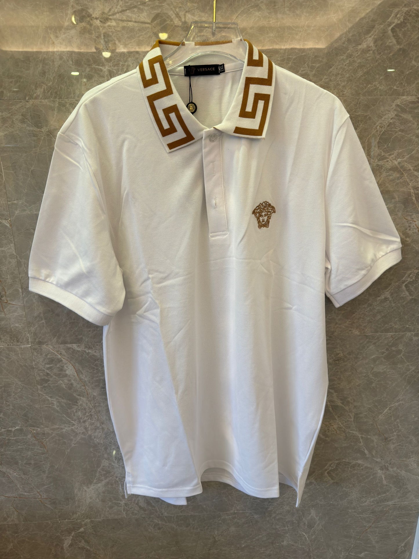 Versace polo shirt with greek key collar and medusa logo-black&white