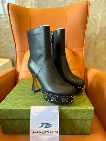 Gucci leather upper studded rivet boots for women