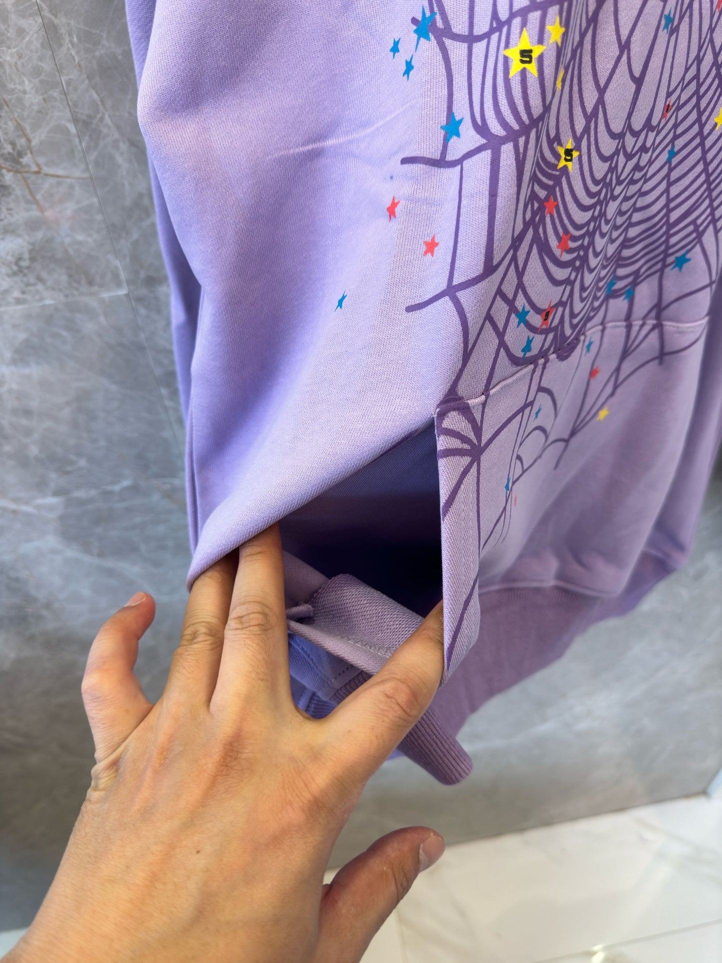 Sp5der rhinestone web graphic hoodie in lavender