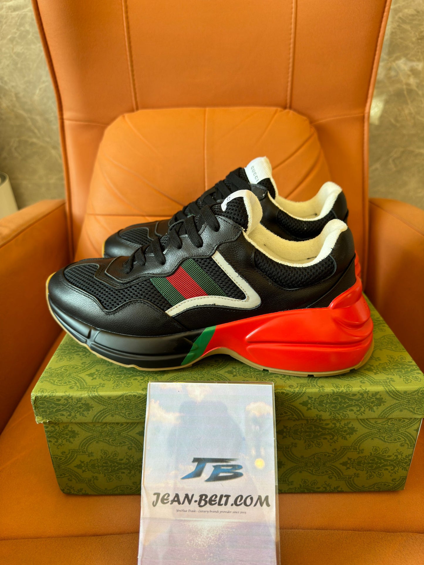 Gucci Rhyton black red green reflective logo sneakers