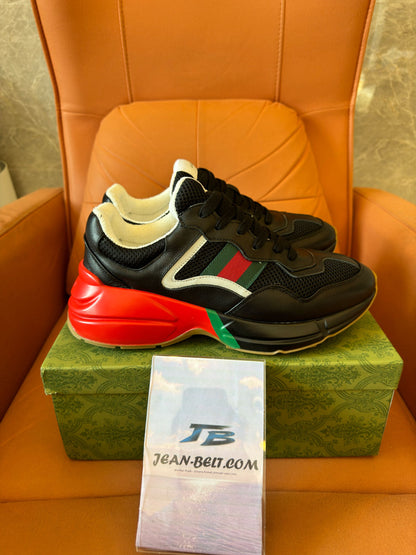 Gucci Rhyton black red green reflective logo sneakers