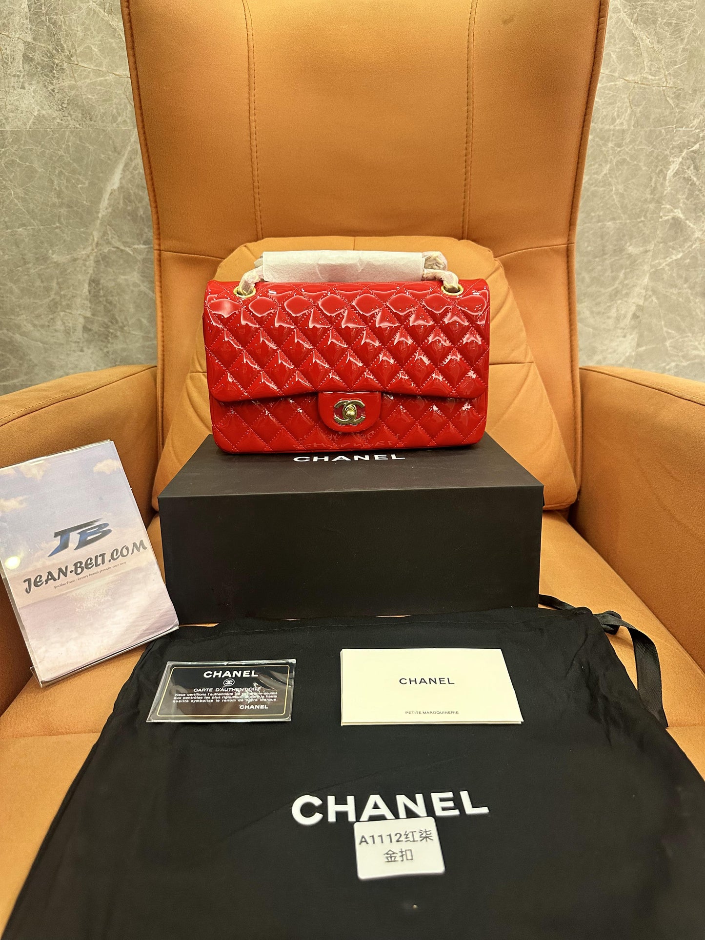 Chanel patent leather red classic double flap bag medium