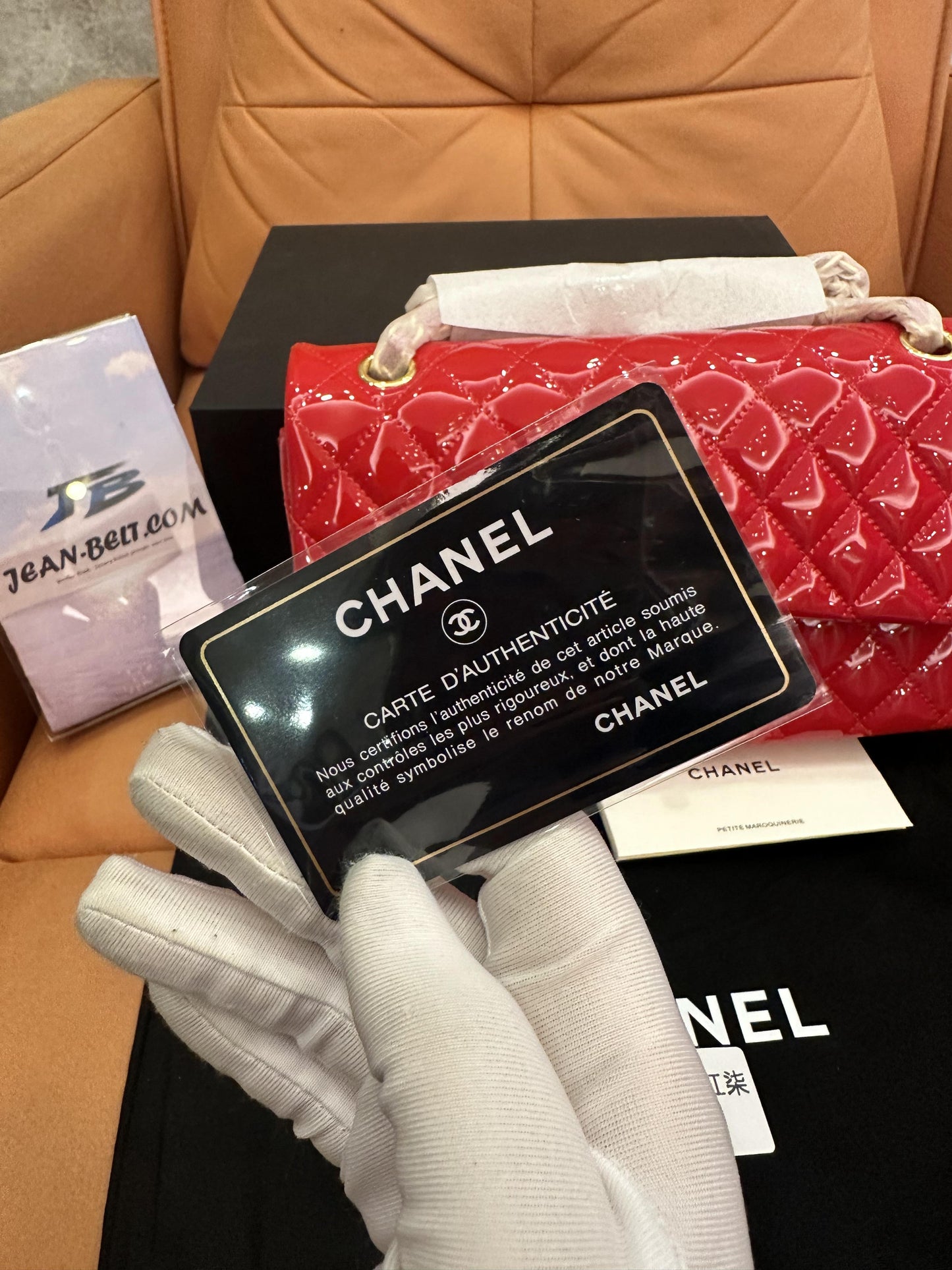 Chanel patent leather red classic double flap bag medium