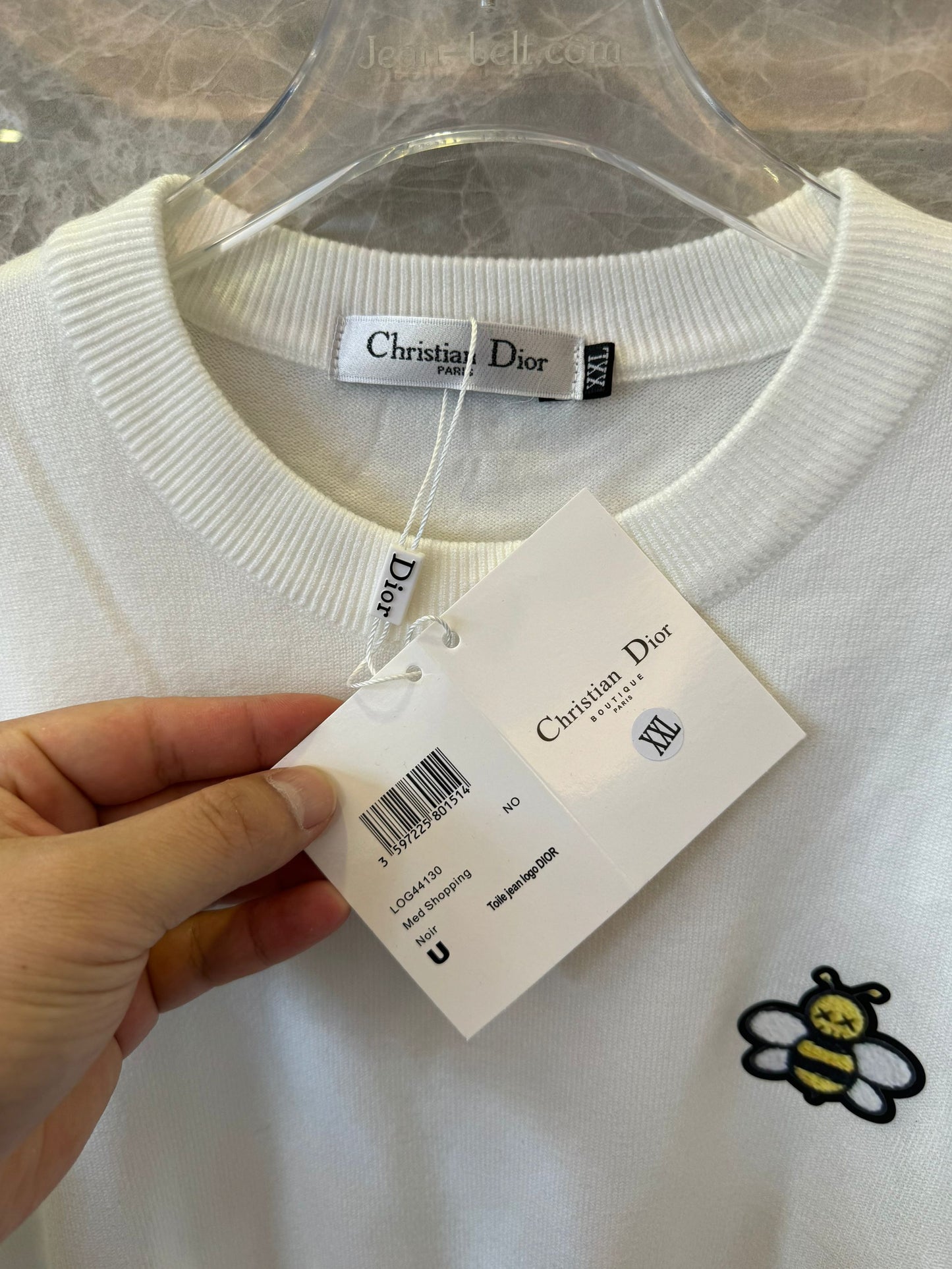 Christian Dior bee embroidered ivory sweater with stripe detail