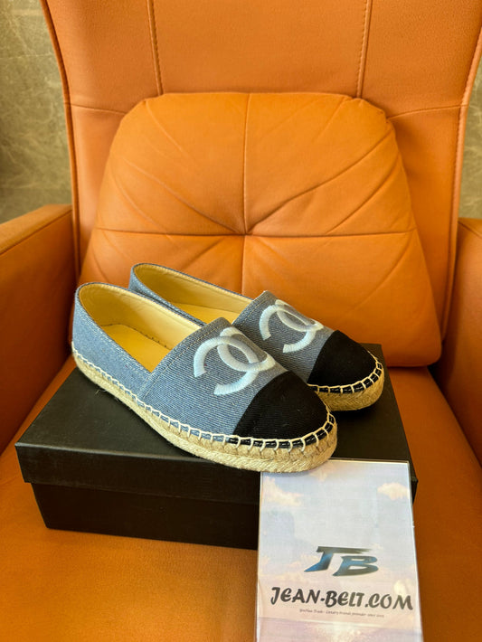 Chanel espadrille black blue tweed