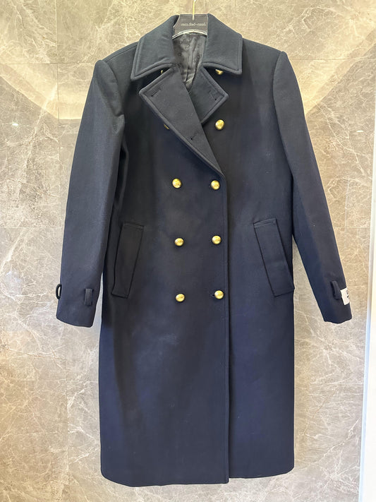 Fendi double-breasted navy wool coat with gold buttons