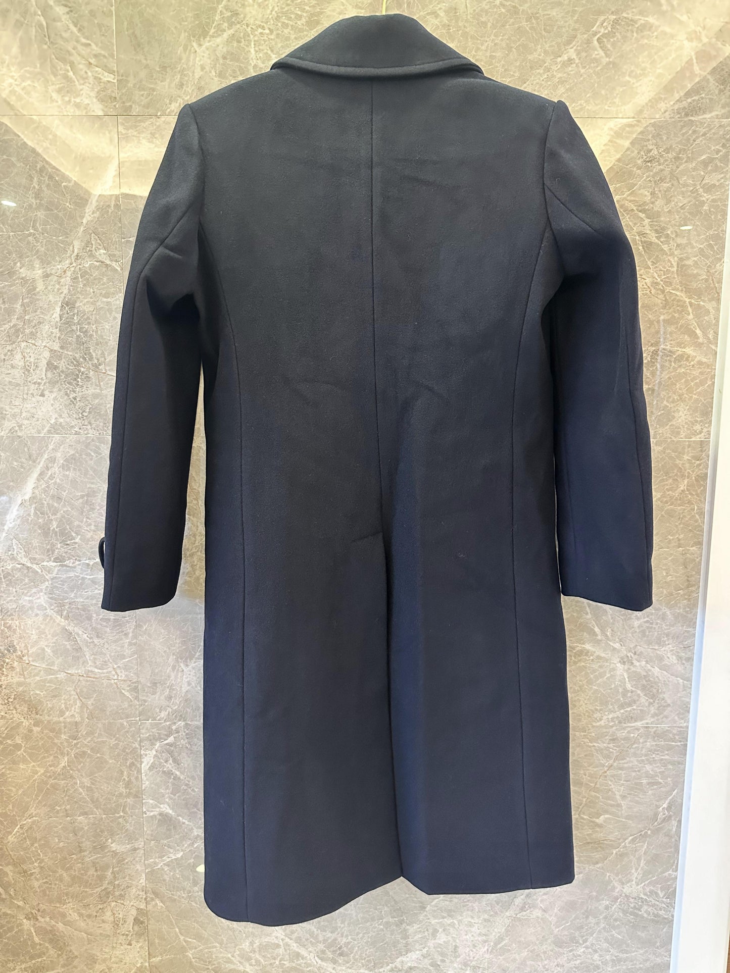 Fendi double-breasted navy wool coat with gold buttons