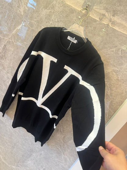 Valentino black sweater with oversized V Logo