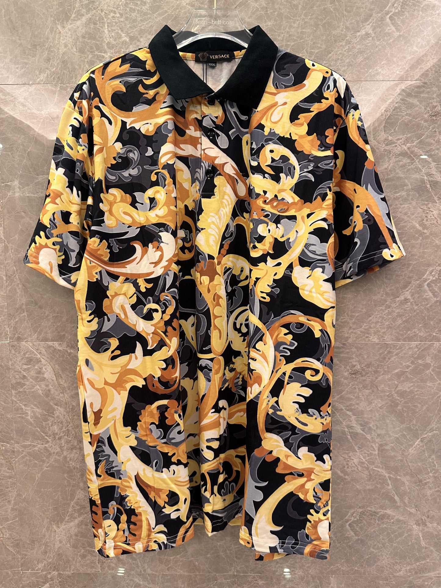 Versace baroque print polo shirt with velvet collar