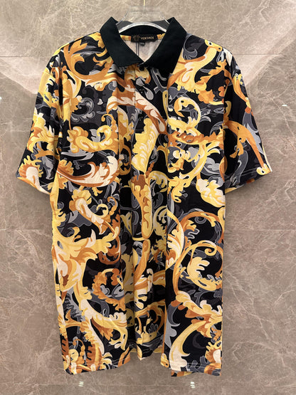 Versace baroque print polo shirt with velvet collar