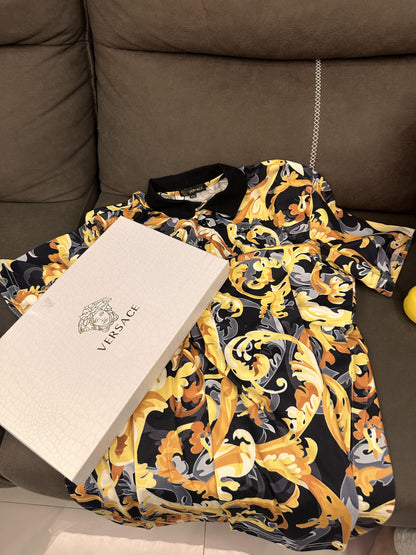 Versace baroque print polo shirt with velvet collar