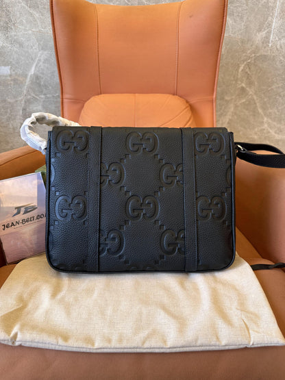 Gucci jumbo gg leather messenger bag black