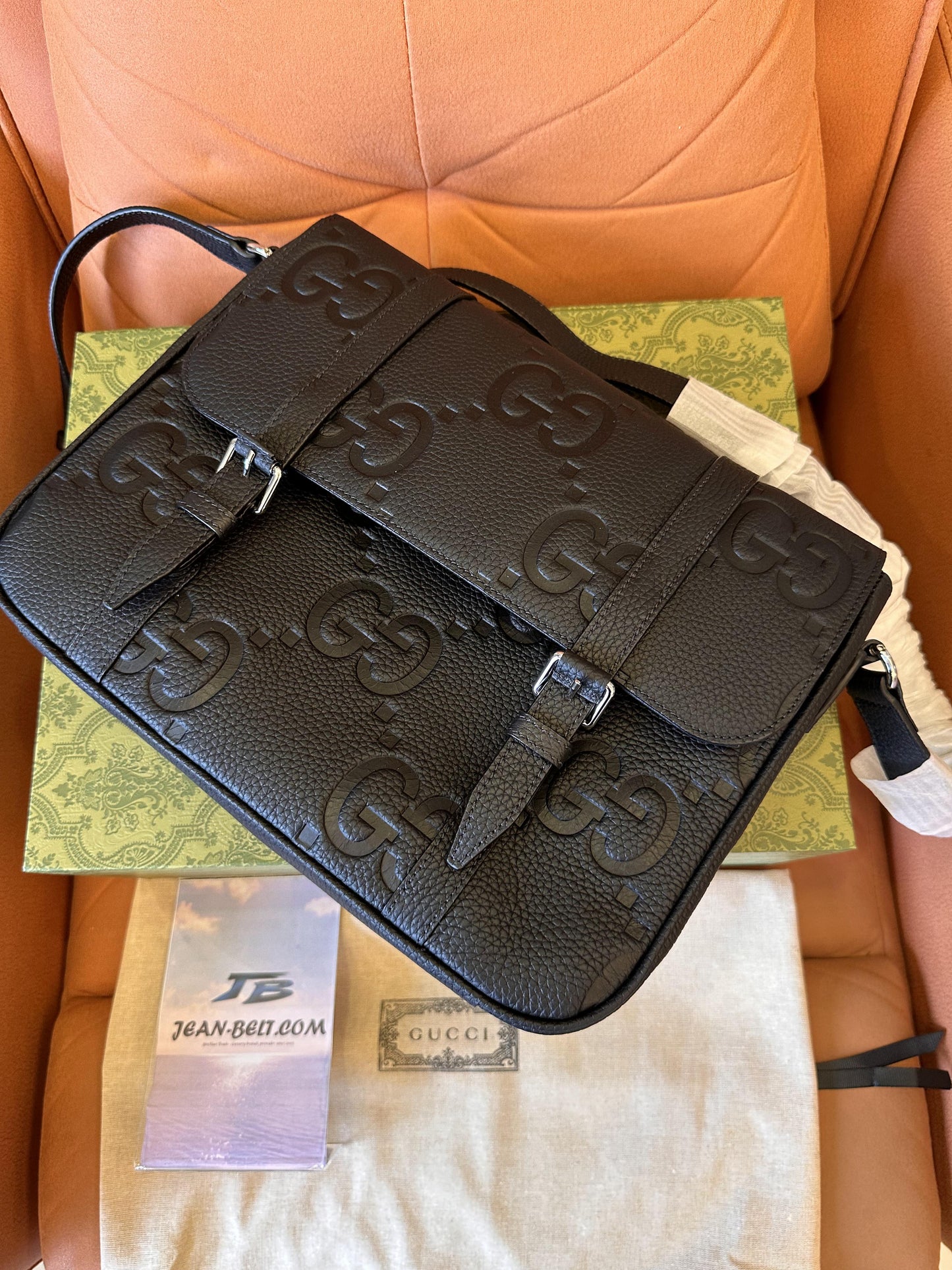 Gucci jumbo gg leather messenger bag black