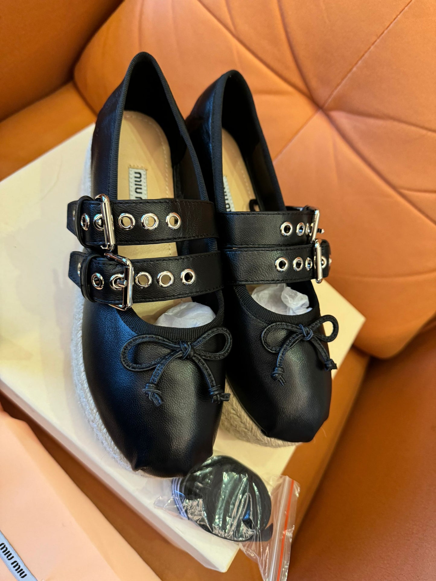 Miu Miu black leather espadrille platform shoes with double buckle straps