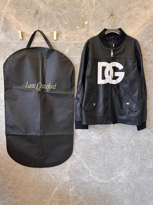 Dolce & Gabbana black leather jacket with bold DG logo