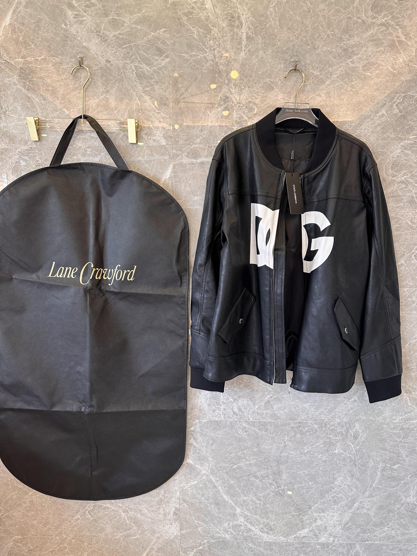 Dolce & Gabbana black leather jacket with bold DG logo