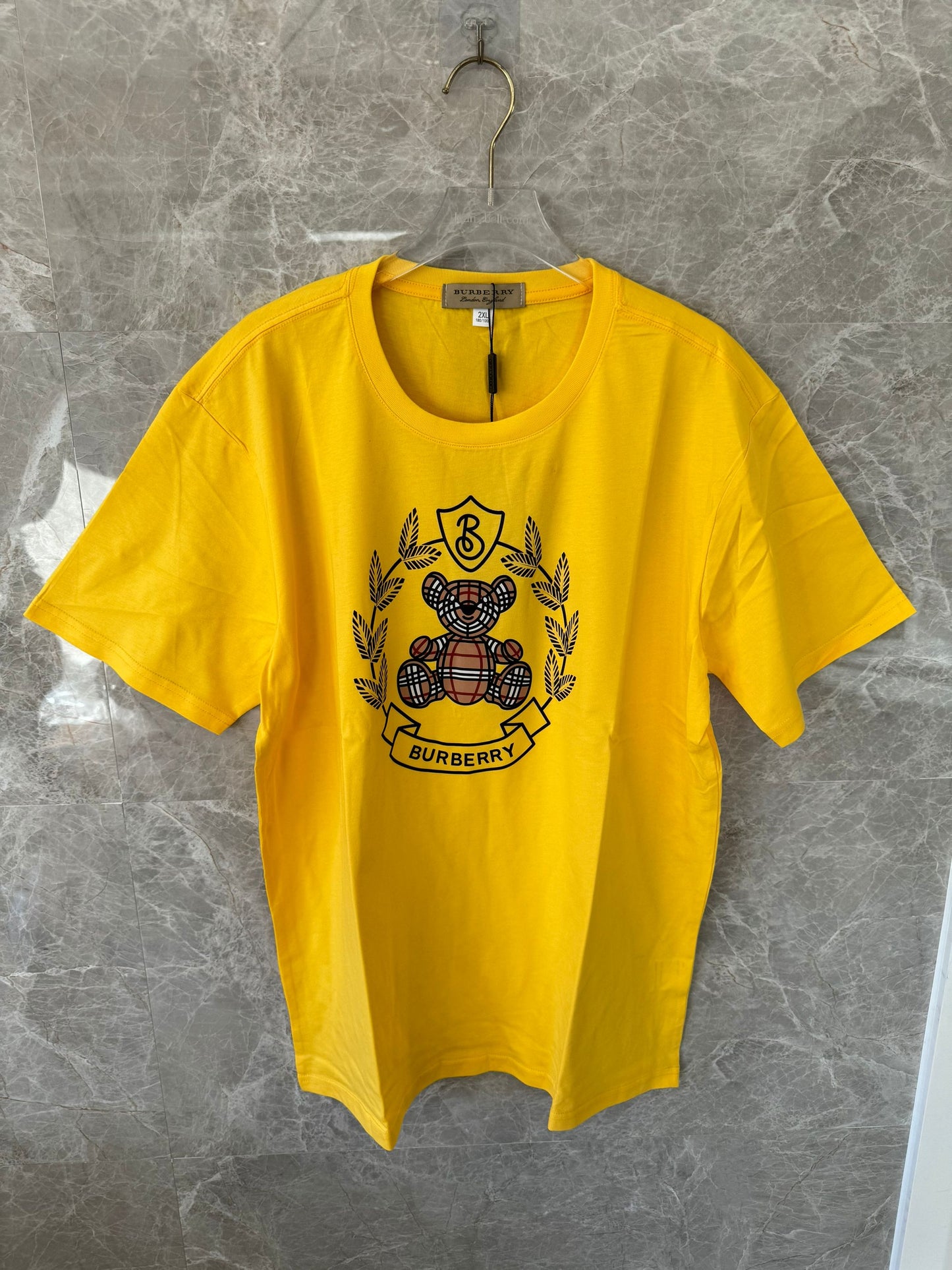 Burberry yellow crest emblem t-shirt with plaid bear