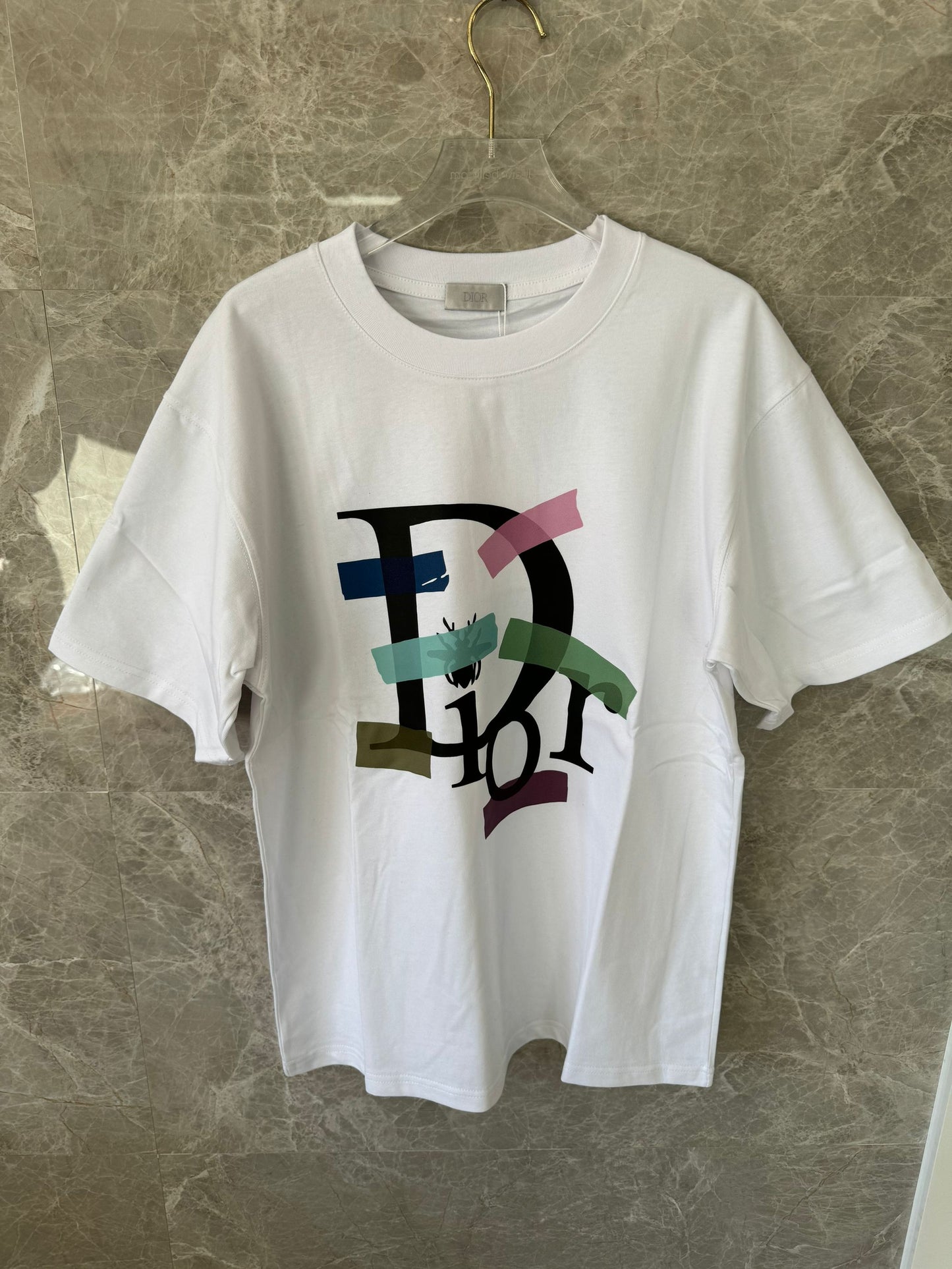 Dior white t-shirt with multicolored artistic logo