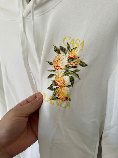 Casablanca white hoodie with floral embroidery – elegant floral graphic hoodie