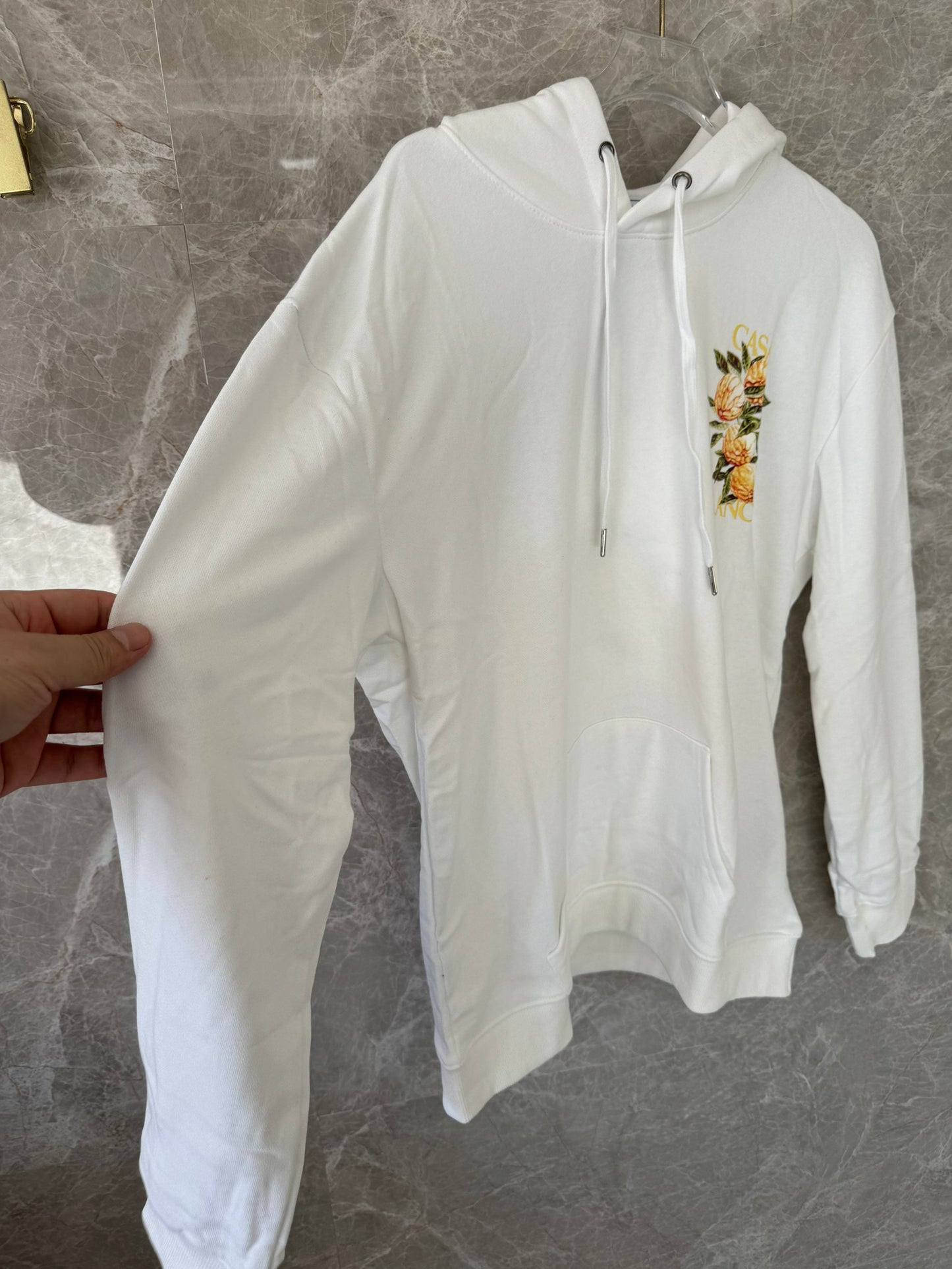 Casablanca white hoodie with floral embroidery – elegant floral graphic hoodie