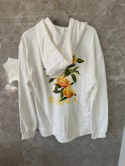 Casablanca white hoodie with floral embroidery – elegant floral graphic hoodie