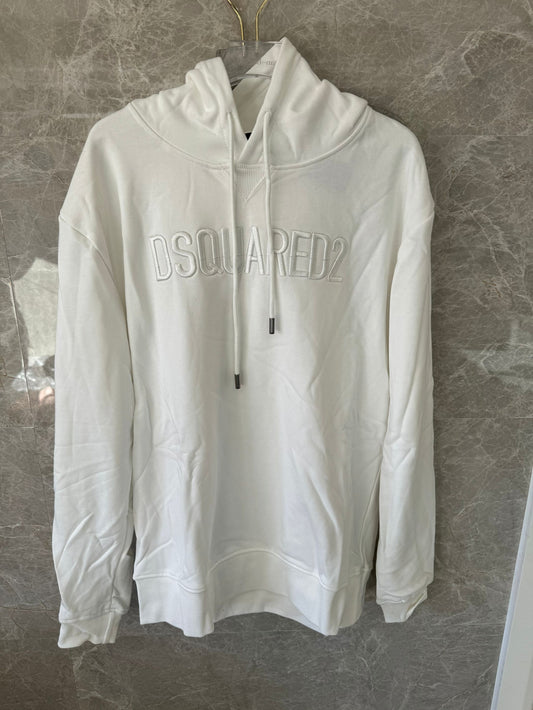 Dsquared2 classic white logo embroidered hoodie