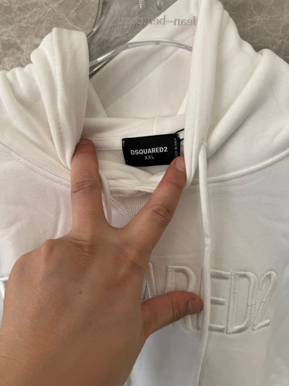 Dsquared2 classic white logo embroidered hoodie