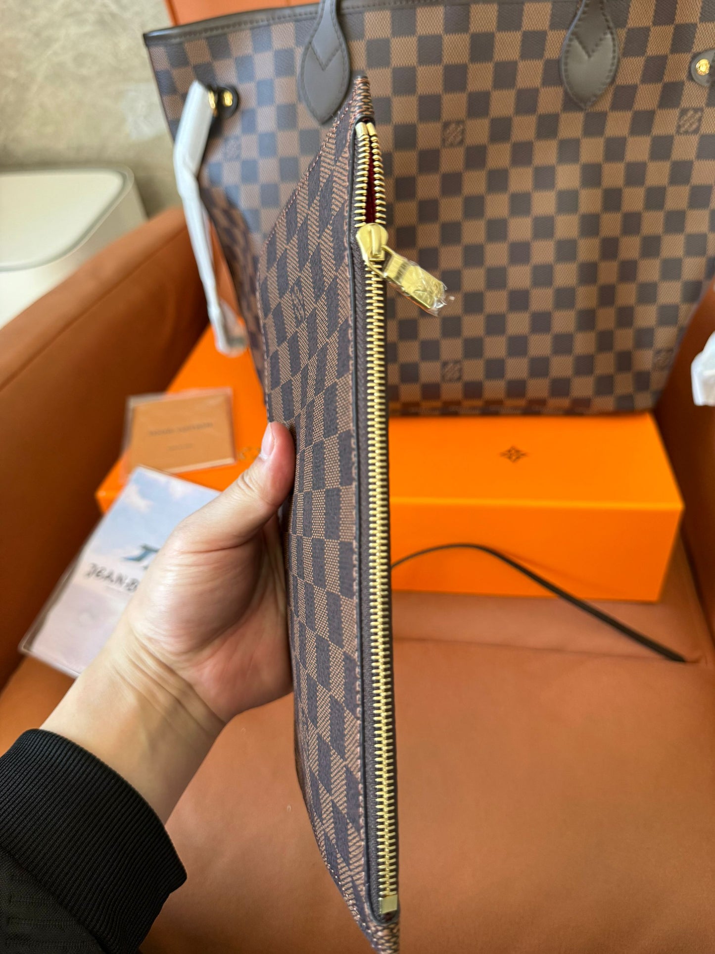 Louis Vuitton neverfull handbag mm with removable zipped pouch