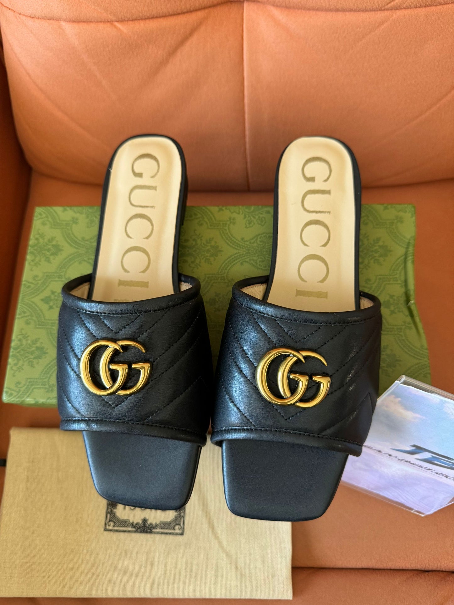 Gucci GG Marmont black leather slide sandals-602184