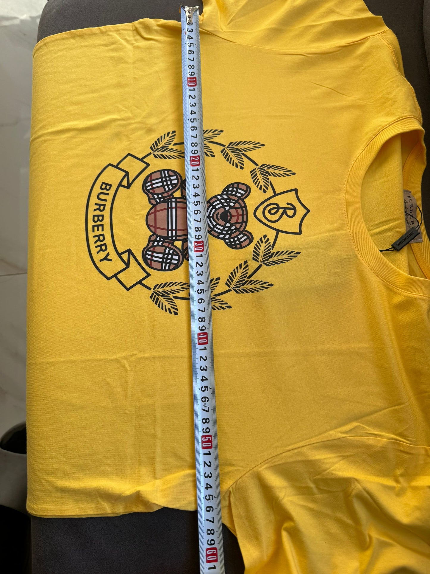 Burberry yellow crest emblem t-shirt with plaid bear