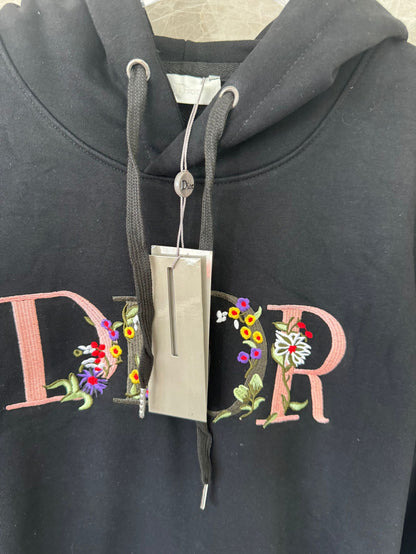 Dior black hoodie with floral embroidered logo design