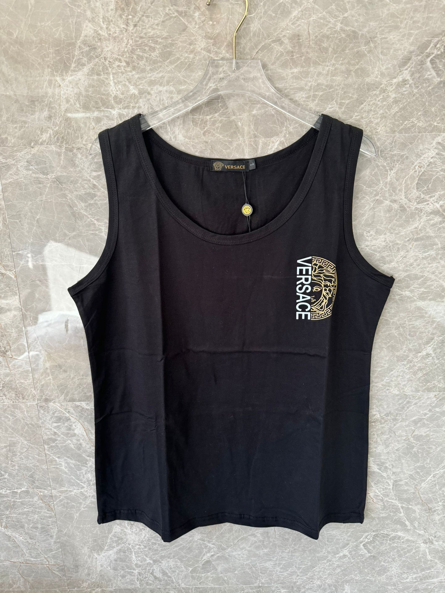 Versace black sleeveless top with medusa logo