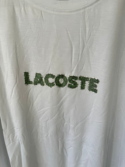 Lacoste white t-shirt with embroidered logo and crocodile motif