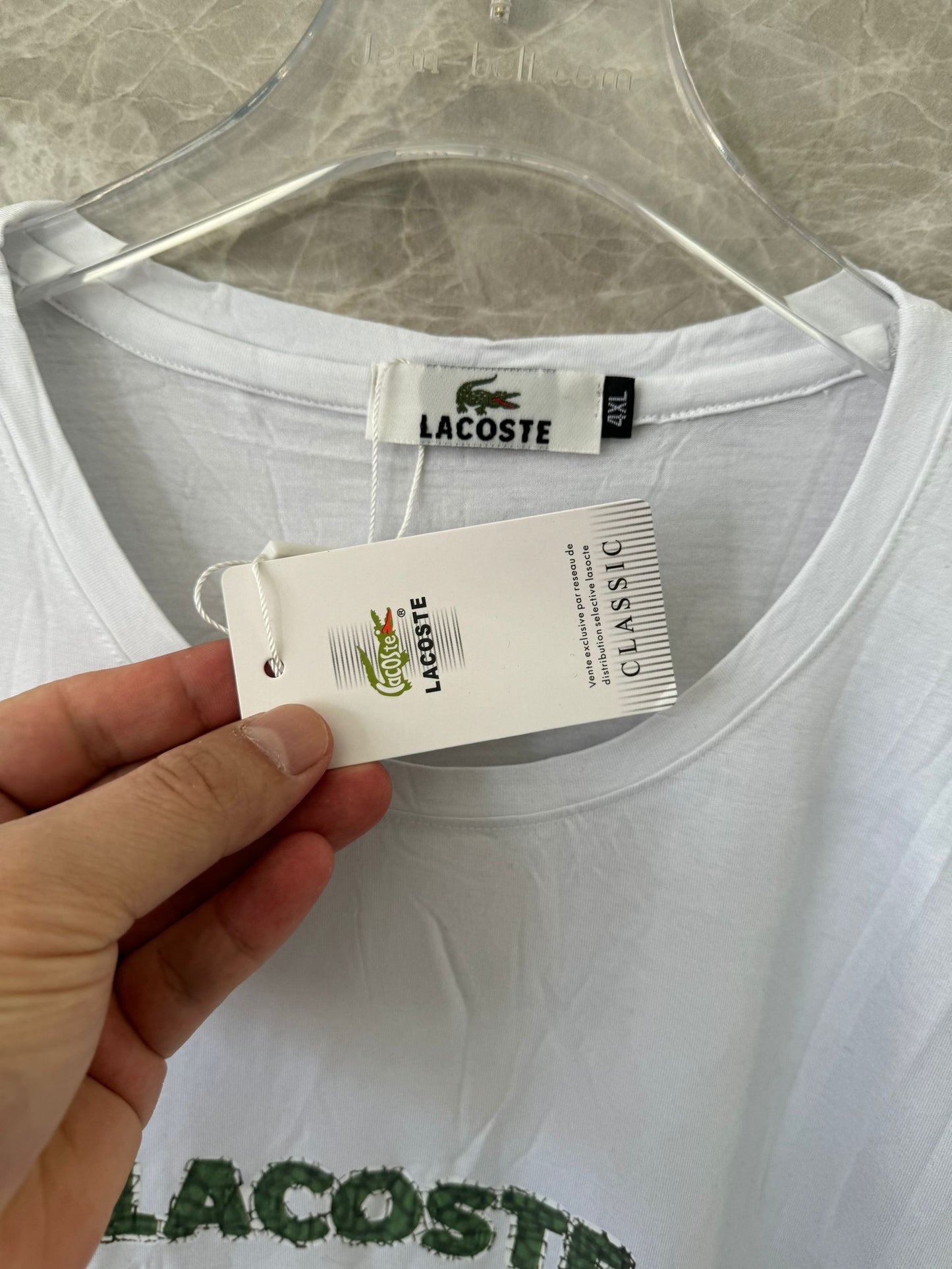 Lacoste white t-shirt with embroidered logo and crocodile motif