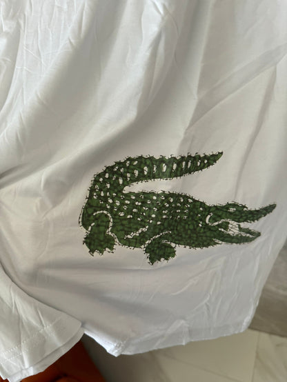 Lacoste white t-shirt with embroidered logo and crocodile motif