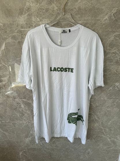 Lacoste white t-shirt with embroidered logo and crocodile motif