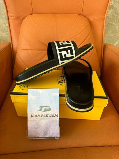 Fendi FF slide sandals in black and white