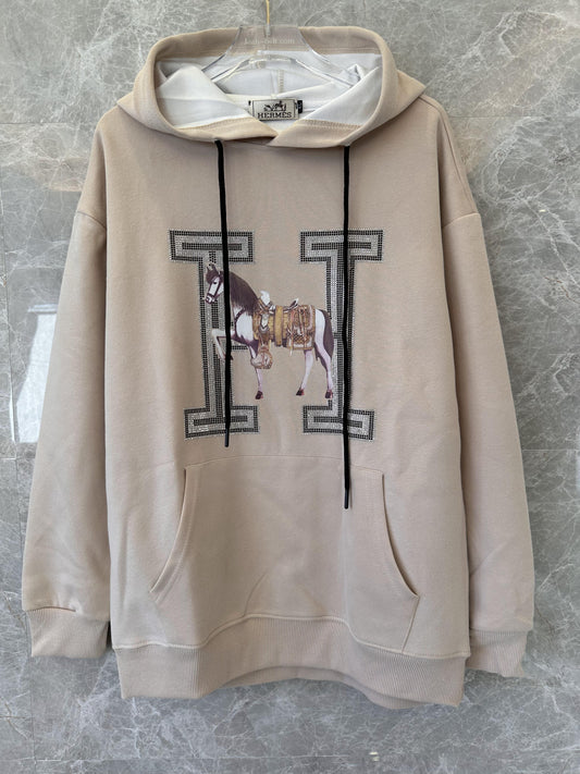 Hermès beige hoodie with embroidered horse and "H" monogram