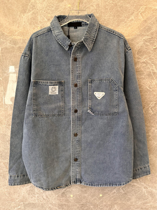 Prada classic denim overshirt with signature emblems