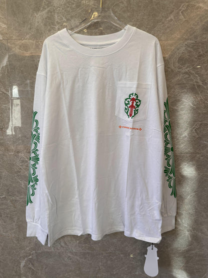 Chrome Hearts white long sleeve t-shirt with green and red graphics